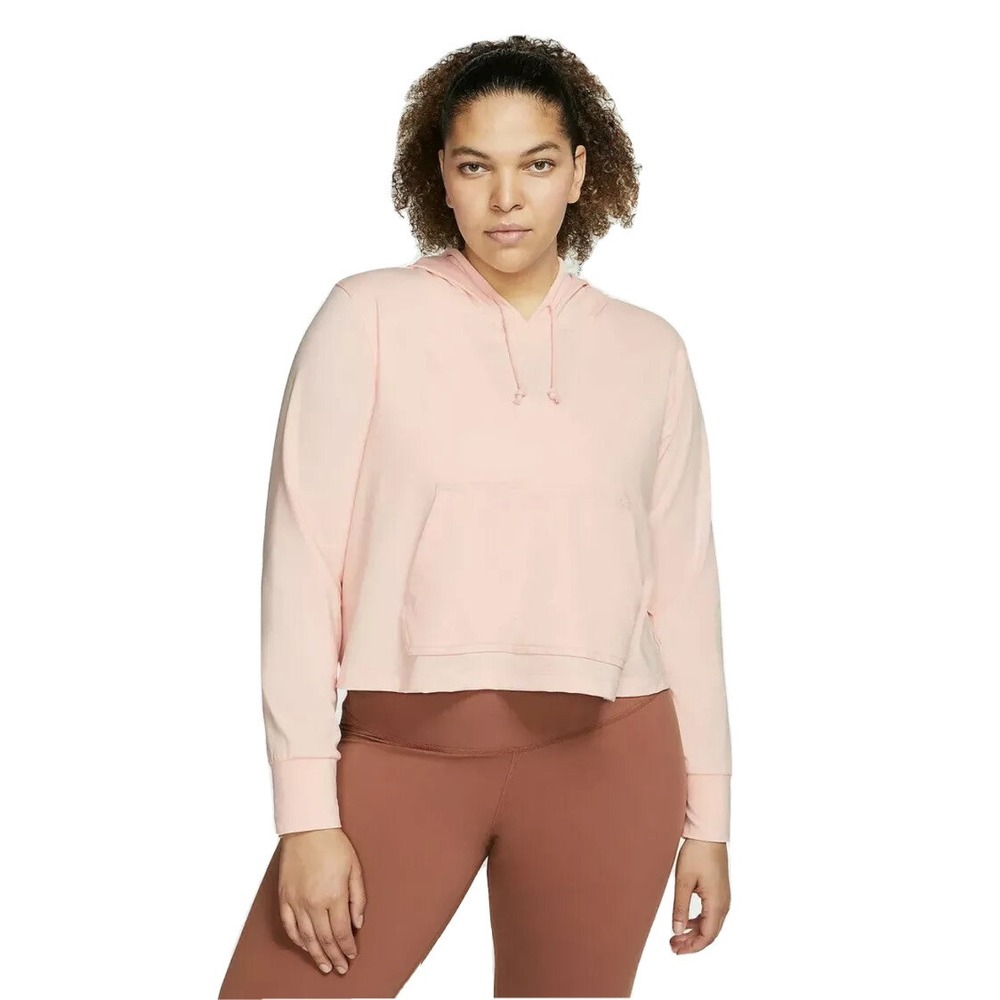 Nike Yoga Womens Hoodie Cropped Relaxed Plus 1X Dri-Fit Pink Pockets CU8995-664